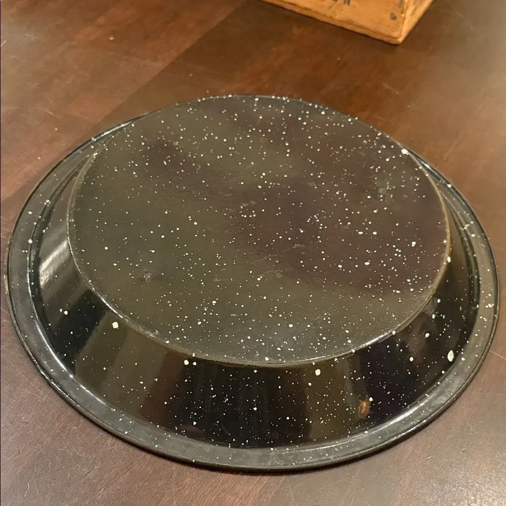 Vintage yBlack Speckled Enamel Pie Plate